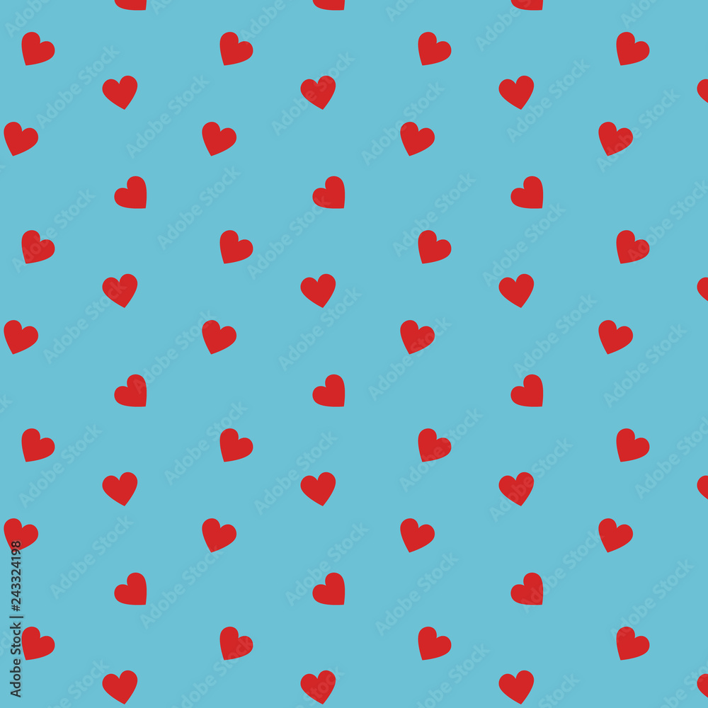 imple hearts seamless vector pattern. Valentines day background. Flat design endless chaotic texture made of tiny heart silhouettes.