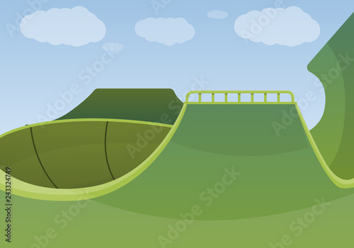 Green skate park concept background. Cartoon illustration of green skate park vector concept background for web design