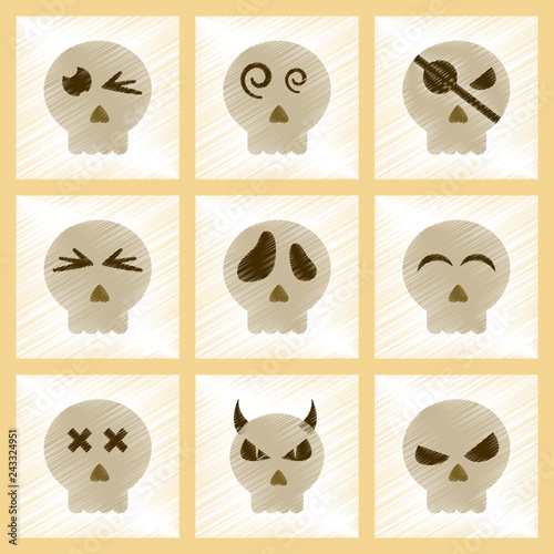 assembly flat shading style icons halloween emotion skull