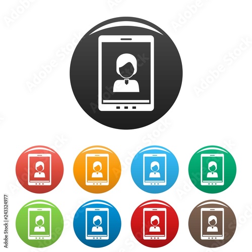 Device video call icons set 9 color vector isolated on white for any design