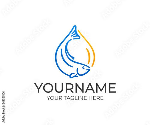 Omega 3 logo design. Fish oil vector design. Fish and drop logotype