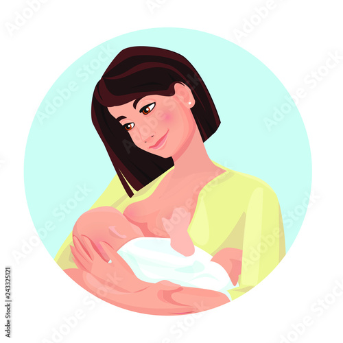 Mother feeds baby with breast.