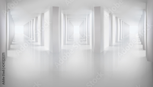Long hallways. Empty hall. Vector illustration.