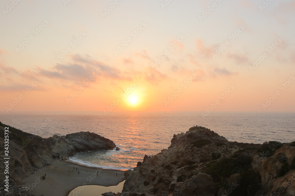 Nas bay with dream beach on Ikaria Island at sunset 
