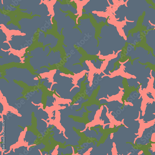 UFO camouflage of various shades of blue  green and pink colors