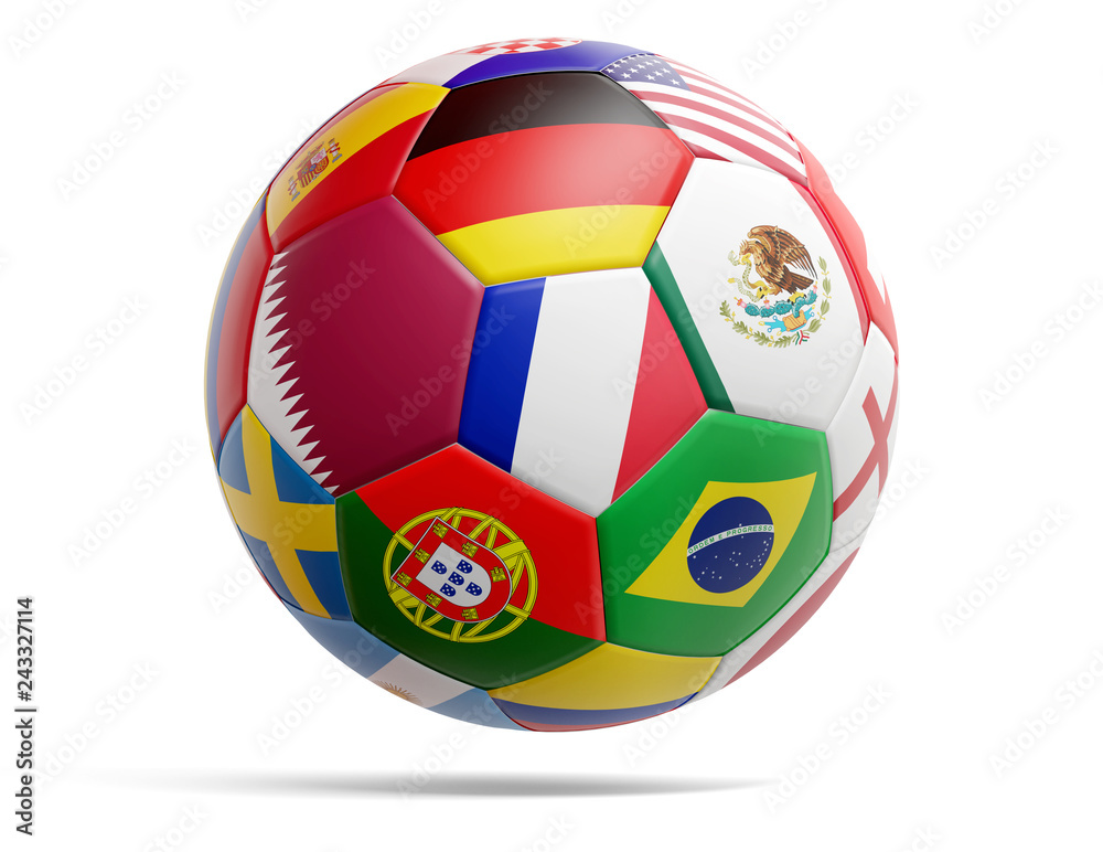 Qatar design soccer football ball with flags of Qatar and various others 3d-illustration Qatar design soccer football ball with flags of Qatar and various others 3d-illustration