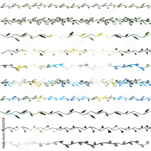 Hand drawn liana floral pattern. Color foliage plant decoration vector on white background