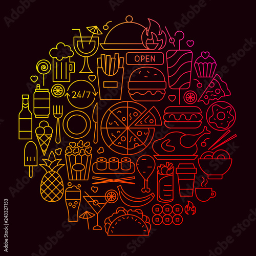 Fast Food Line Icon Circle Concept