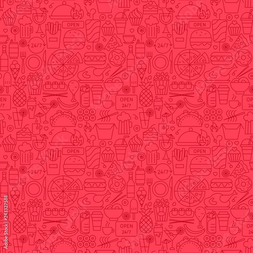 Fast Food Menu Line Seamless Pattern