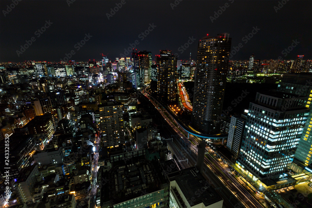 Fototapeta premium Tokyo skytree tower in Japan in night light with brigde and building