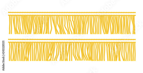 Gold fringe. Seamless decorative element. Textile border. photo