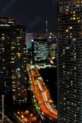 Wallpaper Mural Tokyo skytree tower in Japan in night light with brigde and building Torontodigital.ca