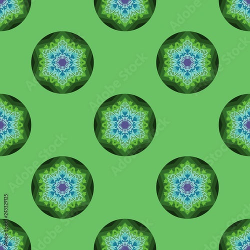tribal mandala flower design for seamless pattern vector with blue and green color tone background