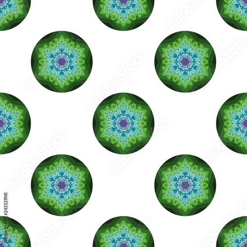 tribal mandala flower design for seamless pattern vector with blue and green color tone background