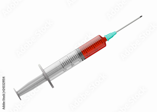 Medical syringe with injection. Isolated on white background photo