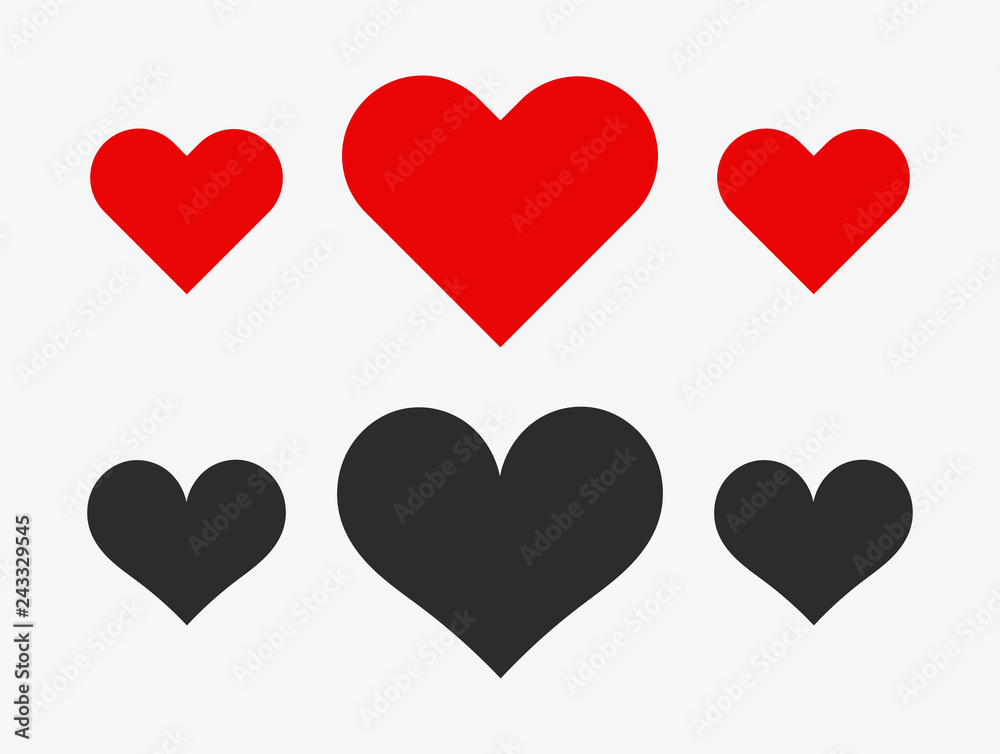 Red and black hearts icons set. Red and black hearts icons set.