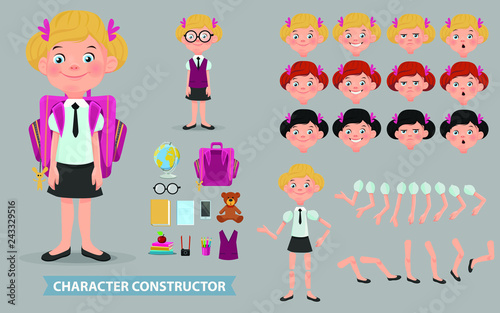 Creation of cartoon character school girl set with  аccessories.