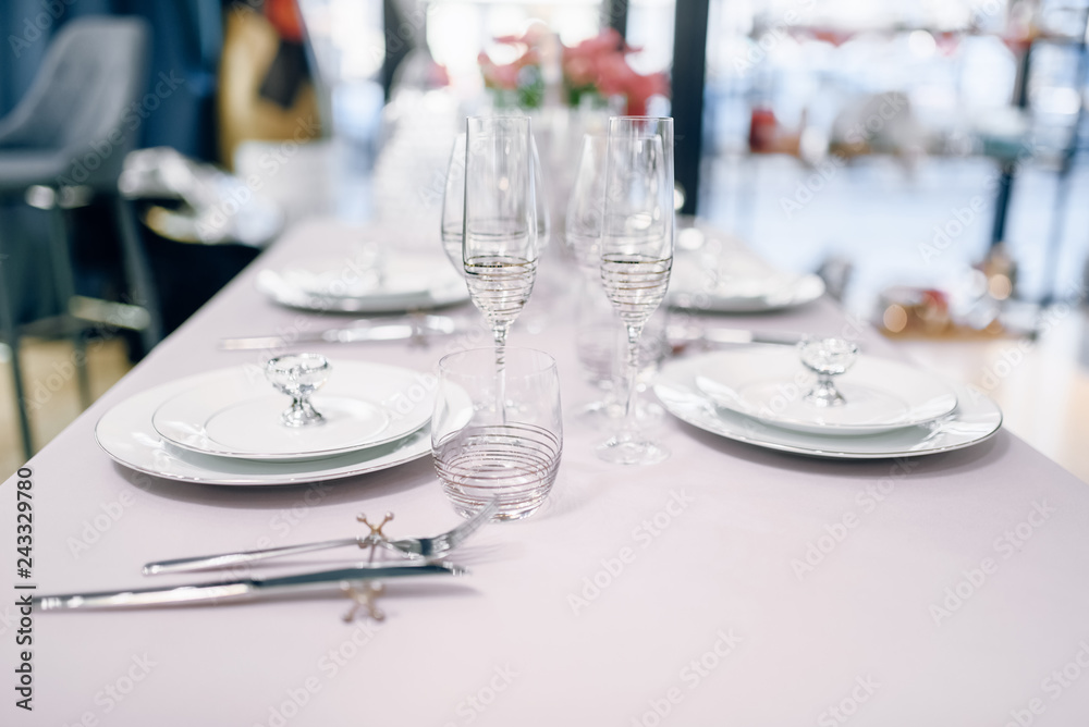 Fototapeta premium Empty tableware, table setting, nobody