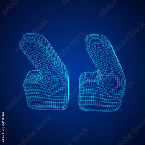 Quote comma sign abstract model line and composition digitally drawn. Wireframe low poly mesh vector illustration