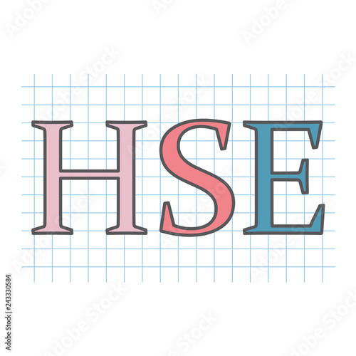 HSE (Health Safety and Environment) acronym on checkered paper sheet- vector illustration