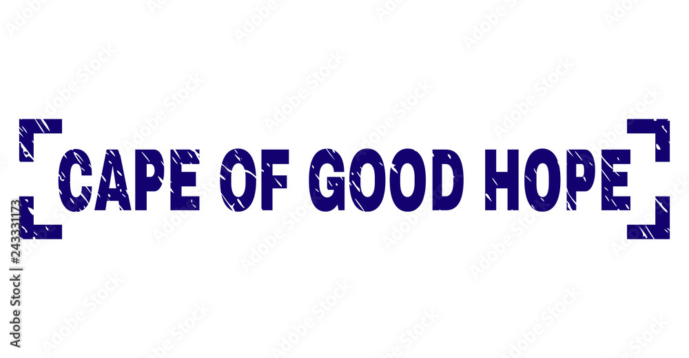 CAPE OF GOOD HOPE text seal imprint with corroded texture. Text label is placed inside corners. Blue vector rubber print of CAPE OF GOOD HOPE with corroded texture. CAPE OF GOOD HOPE text seal imprint with corroded texture. Text label is placed inside corners. Blue vector rubber print of CAPE OF GOOD HOPE with corroded texture.