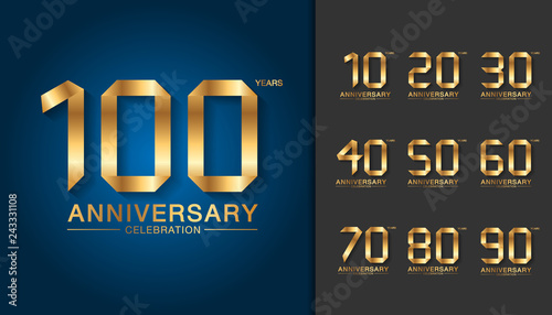 Set of anniversary logotype. Golden anniversary celebration emblem design for booklet, leaflet, magazine, brochure poster, web, invitation or greeting card.