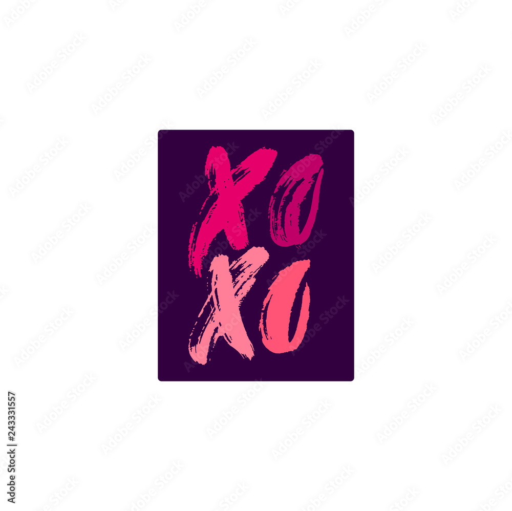 Fototapeta premium Xoxo. Hand drawn lettering. Happy Valentine's Day. Hugs and kisses. Love. Ink letters. Textured word. Valentine card, postcard, banner, poster, print on clothes. Vector illustration, eps10