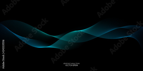 Abstract vector wave line flowing green and blue color isolated on black background for design elements in concept technology, music, science, A.I.