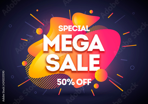 Vector illustration mega shopping day sale banner background. Colorful liquid design poster template.