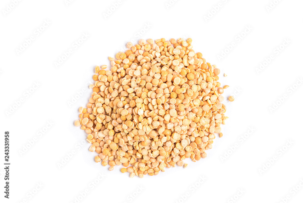 Split peas in brown bowl isolated on white background. Split peas in brown bowl isolated on white background.