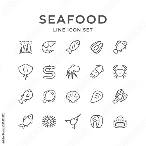 Set line icons of seafood