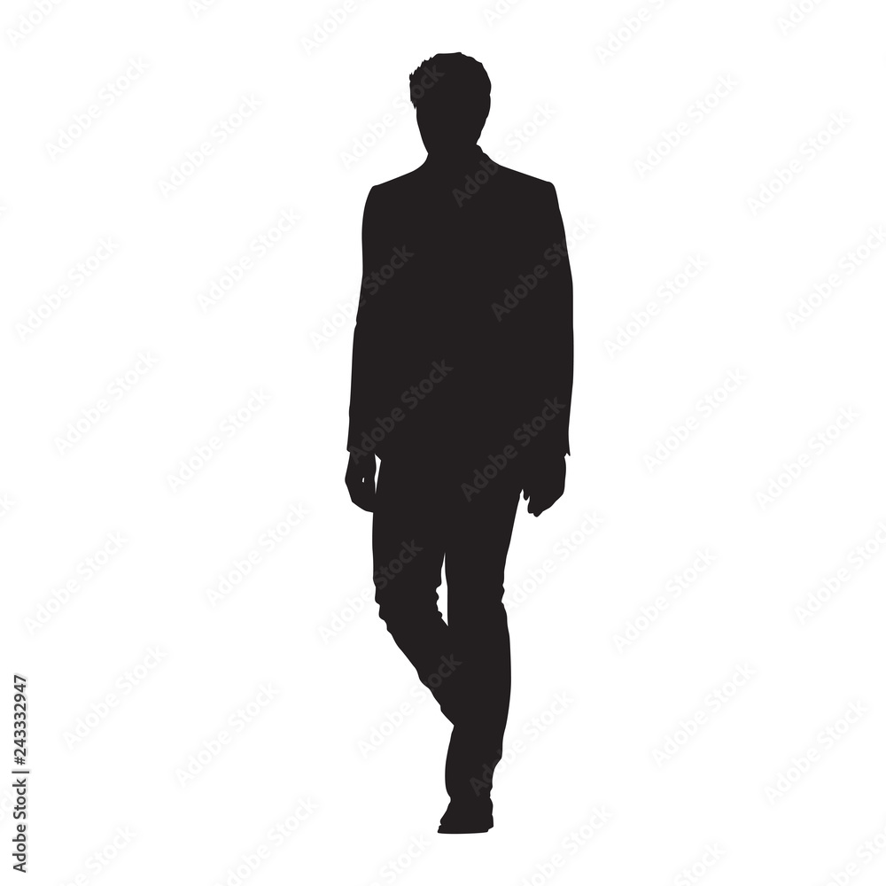 Businessman walking in suit, isolated vector silhouette, front view Businessman walking in suit, isolated vector silhouette, front view