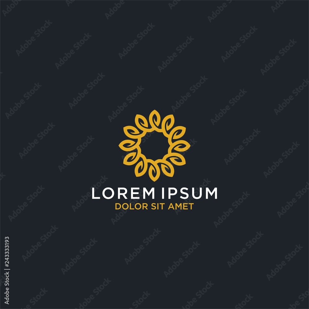 Fototapeta premium Luxury gold flower in linear style. Flower logo icon vector