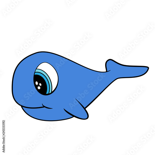 Cute Cartoon Doodle of a Blue Whale Vector. Flat Color. EPS10 format.