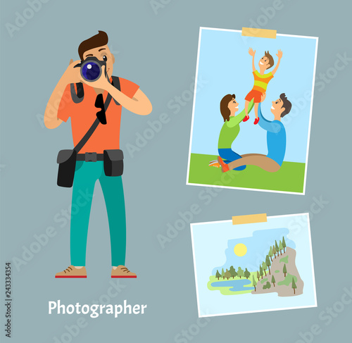 Photographer with Digital Camera and Photo Shots