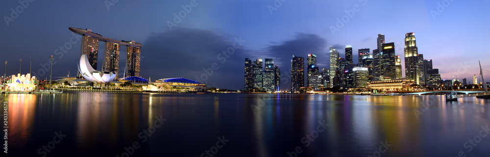 Singapore panorama skyline view to the Marina Bay and business district while sunset 