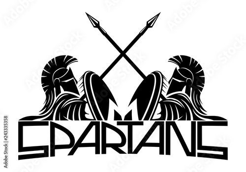 Two spartans with shields and spears on a white background.