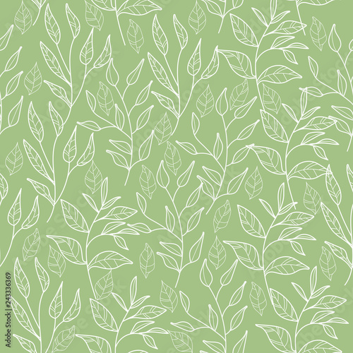 Vector leaves pattern in doodles style endless print.