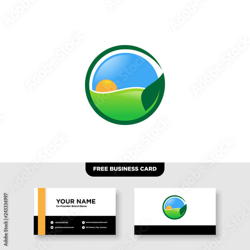 vector logo design for agriculture, agronomy, rural country farming field, natural harvest