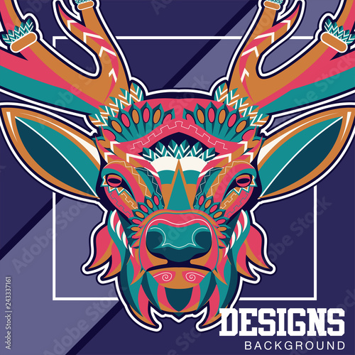Deer. Wild deer. Vintage illustration typography t-shirt printing