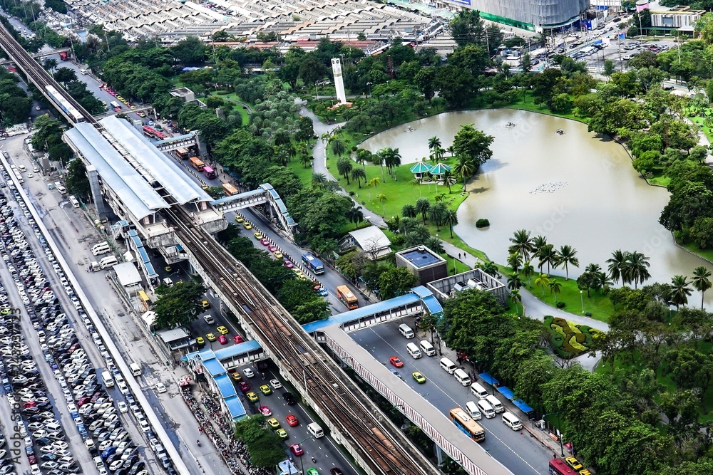 Bird eye view of Mochit skytrain station, Bangkok, Thailand