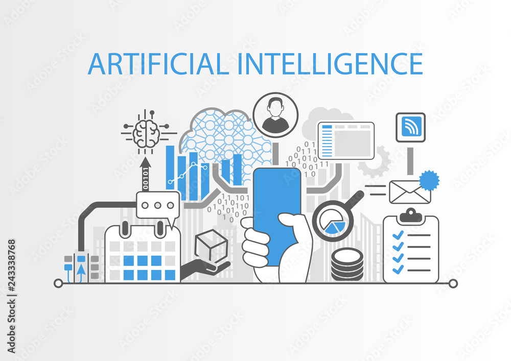 Artificial Intelligence (AI) concept with hand holding modern bezel free smartphone Artificial Intelligence (AI) concept with hand holding modern bezel free smartphone