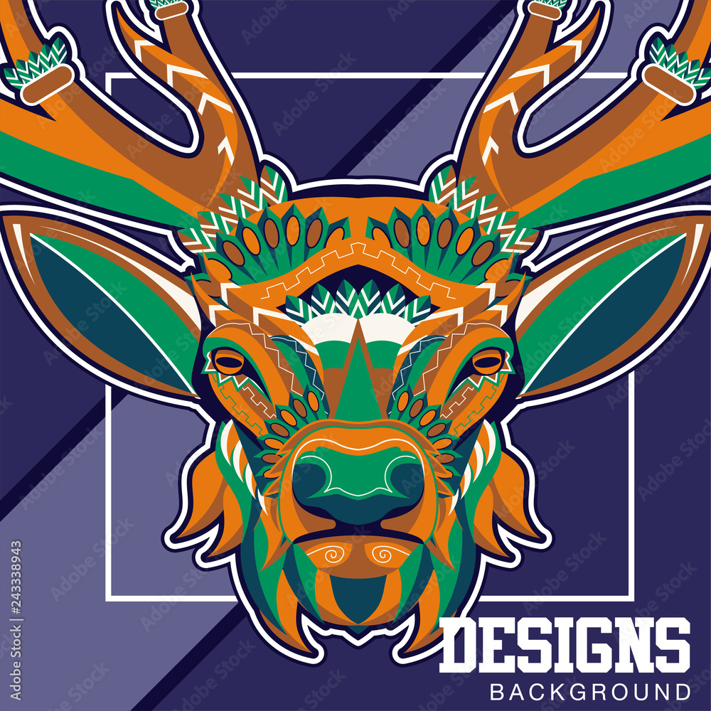 Fototapeta premium deer sketch vector graphics color head with horns - Vector
