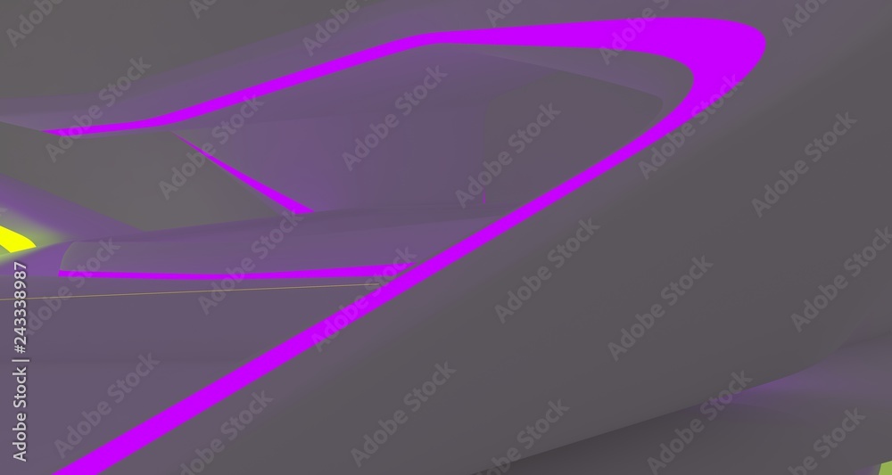 Abstract white Futuristic Sci-Fi interior With Violet And Green Glowing Neon Tubes . 3D illustration and rendering. Abstract white Futuristic Sci-Fi interior With Violet And Green Glowing Neon Tubes . 3D illustration and rendering.