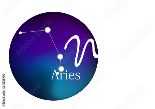 Zodiac sign Aries for horoscope, constellation and symbol in round frame