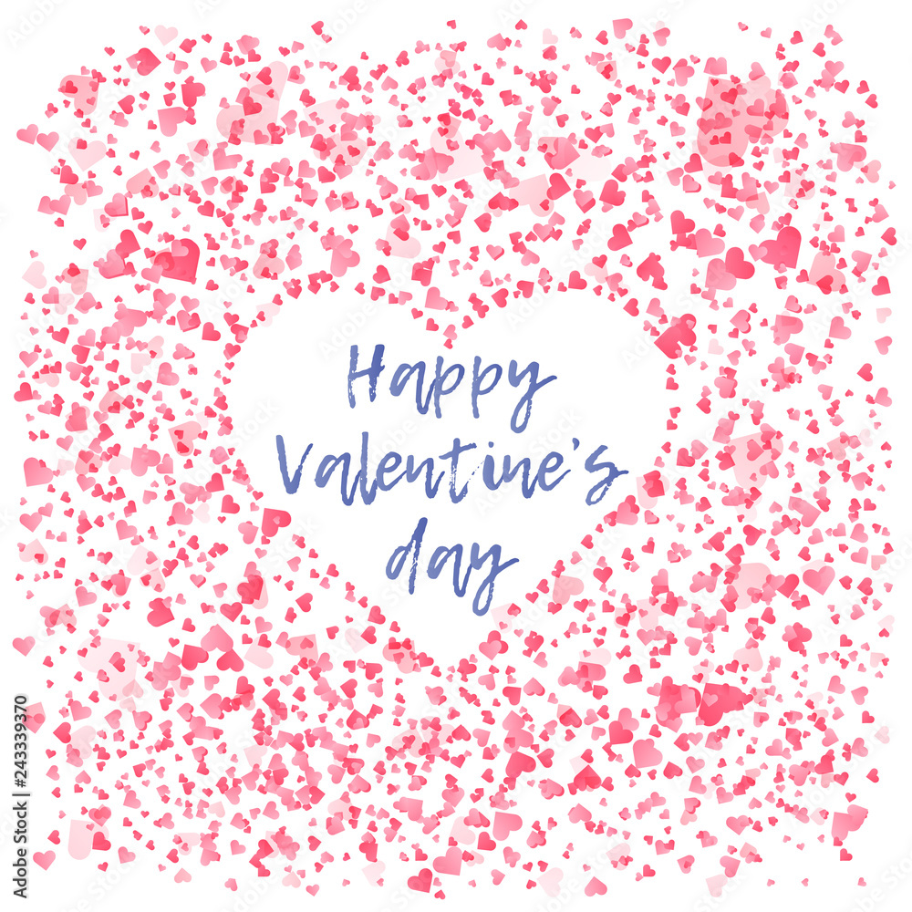 Tender pink hearts background with negative space white heart in center. Lovely square wallpaper for Valentines day greeting card design