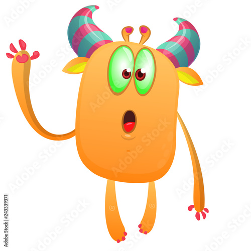 Cartoon funny monster. Halloween vector illustration of excited monster	 photo