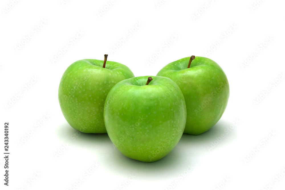 Three green apples isolated on white background. Three green apples isolated on white background.