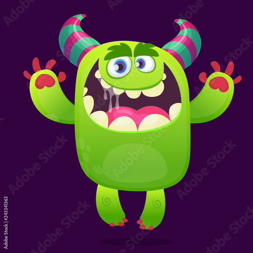 Funny cartoon monster. Halloween vector illustration of excited monster laughing