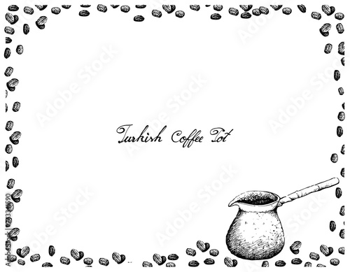 Turkish Cuisine, Cezve or Turkish Coffee Pot with Coffee Beans. One of The Popular Drink in Turkey.